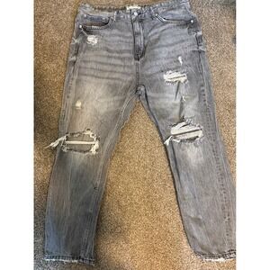 Pull&Bear Relaxed Jeans Mens 34 Grey Excellent Distressed Ripped Denim Pants